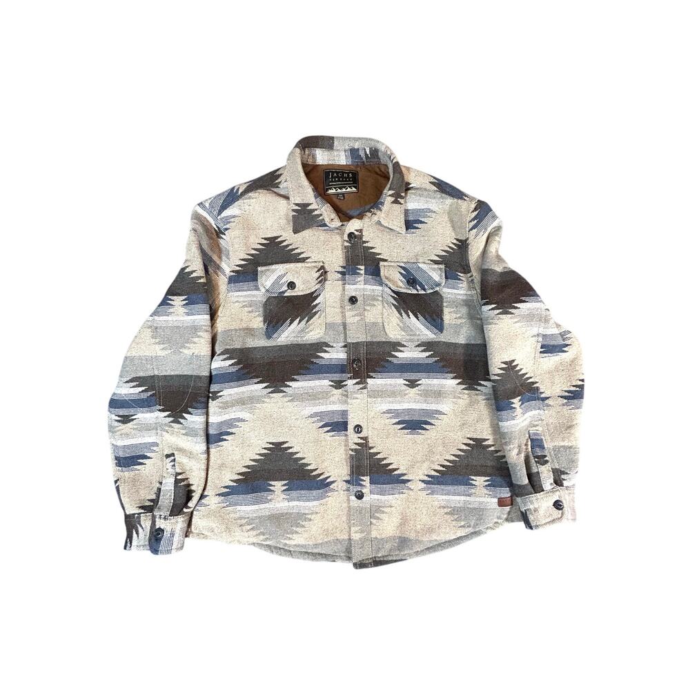 Aztec Print Button-Up Shacket in Cream and Blue